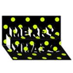 Polka Dots - Fluorescent Yellow on Black Merry Xmas 3D Greeting Card (8x4)