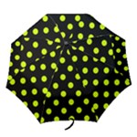 Polka Dots - Fluorescent Yellow on Black Folding Umbrella