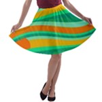 Green and orange decorative design A-line Skater Skirt