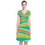 Green and orange decorative design Short Sleeve Front Wrap Dress