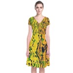 Gentle yellow abstract art Short Sleeve Front Wrap Dress
