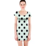 Polka Dots - Black on Pale Green Short Sleeve Bodycon Dress