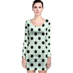Polka Dots - Black on Pale Green Long Sleeve Bodycon Dress