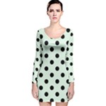 Polka Dots - Black on Pale Green Long Sleeve Velvet Bodycon Dress