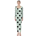 Polka Dots - Black on Pale Green Long Sleeve Catsuit