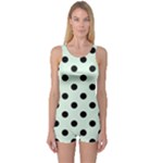Polka Dots - Black on Pale Green One Piece Boyleg Swimsuit