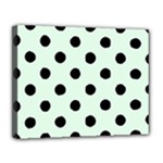 Polka Dots - Black on Pale Green Canvas 14  x 11  (Stretched)