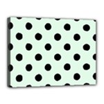 Polka Dots - Black on Pale Green Canvas 16  x 12  (Stretched)