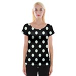 Polka Dots - Pale Green on Black Women s Cap Sleeve Top