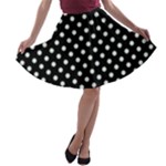 Polka Dots - Pale Green on Black A-line Skater Skirt