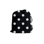 Polka Dots - Pale Green on Black Drawstring Pouch (M)