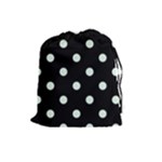 Polka Dots - Pale Green on Black Drawstring Pouch (L)
