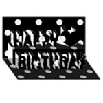 Polka Dots - Pale Green on Black Happy Birthday 3D Greeting Card (8x4)