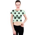 Polka Dots - Black on Pastel Green Crew Neck Crop Top