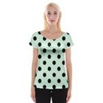 Polka Dots - Black on Pastel Green Women s Cap Sleeve Top