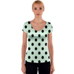 Polka Dots - Black on Pastel Green Women s V-Neck Cap Sleeve Top