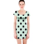 Polka Dots - Black on Pastel Green Short Sleeve Bodycon Dress