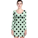 Polka Dots - Black on Pastel Green Long Sleeve Velvet Bodycon Dress