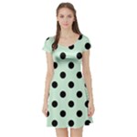 Polka Dots - Black on Pastel Green Short Sleeve Skater Dress