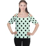 Polka Dots - Black on Pastel Green Women s Cutout Shoulder Tee