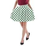 Polka Dots - Black on Pastel Green A-Line Pocket Skirt