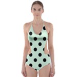 Polka Dots - Black on Pastel Green Cut-Out One Piece Swimsuit