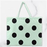 Polka Dots - Black on Pastel Green Zipper Large Tote Bag