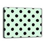 Polka Dots - Black on Pastel Green Canvas 16  x 12  (Stretched)