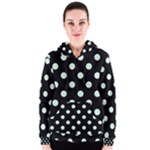 Polka Dots - Pastel Green on Black Women s Zipper Hoodie