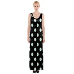 Polka Dots - Pastel Green on Black Maxi Thigh Split Dress