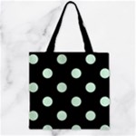 Polka Dots - Pastel Green on Black Zipper Grocery Tote Bag