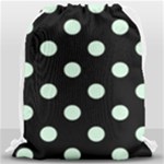 Polka Dots - Pastel Green on Black Drawstring Bag (Large)