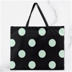Polka Dots - Pastel Green on Black Zipper Large Tote Bag