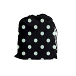 Polka Dots - Pastel Green on Black Drawstring Pouch (L)