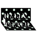 Polka Dots - Pastel Green on Black Happy New Year 3D Greeting Card (8x4)