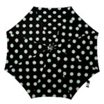 Polka Dots - Pastel Green on Black Hook Handle Umbrella (Large)