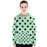 Polka Dots - Black on Mint Green Women s Zipper Hoodie