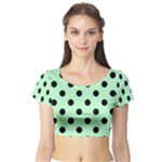 Polka Dots - Black on Mint Green Short Sleeve Crop Top (Tight Fit)