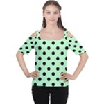 Polka Dots - Black on Mint Green Women s Cutout Shoulder Tee