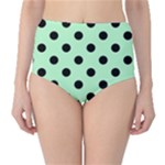 Polka Dots - Black on Mint Green High-Waist Bikini Bottoms
