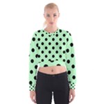Polka Dots - Black on Mint Green Women s Cropped Sweatshirt