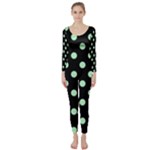 Polka Dots - Mint Green on Black Long Sleeve Catsuit