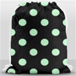 Polka Dots - Mint Green on Black Drawstring Bag (Large)