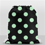 Polka Dots - Mint Green on Black Drawstring Bag (Small)
