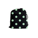 Polka Dots - Mint Green on Black Drawstring Pouch (M)