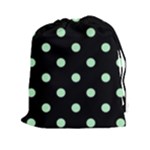 Polka Dots - Mint Green on Black Drawstring Pouch (XXl)