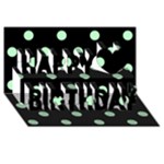 Polka Dots - Mint Green on Black Happy Birthday 3D Greeting Card (8x4)