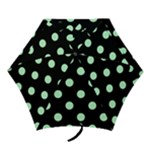 Polka Dots - Mint Green on Black Mini Umbrella