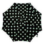 Polka Dots - Mint Green on Black Hook Handle Umbrella (Medium)