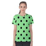 Polka Dots - Black on Light Green Women s Cotton Tee